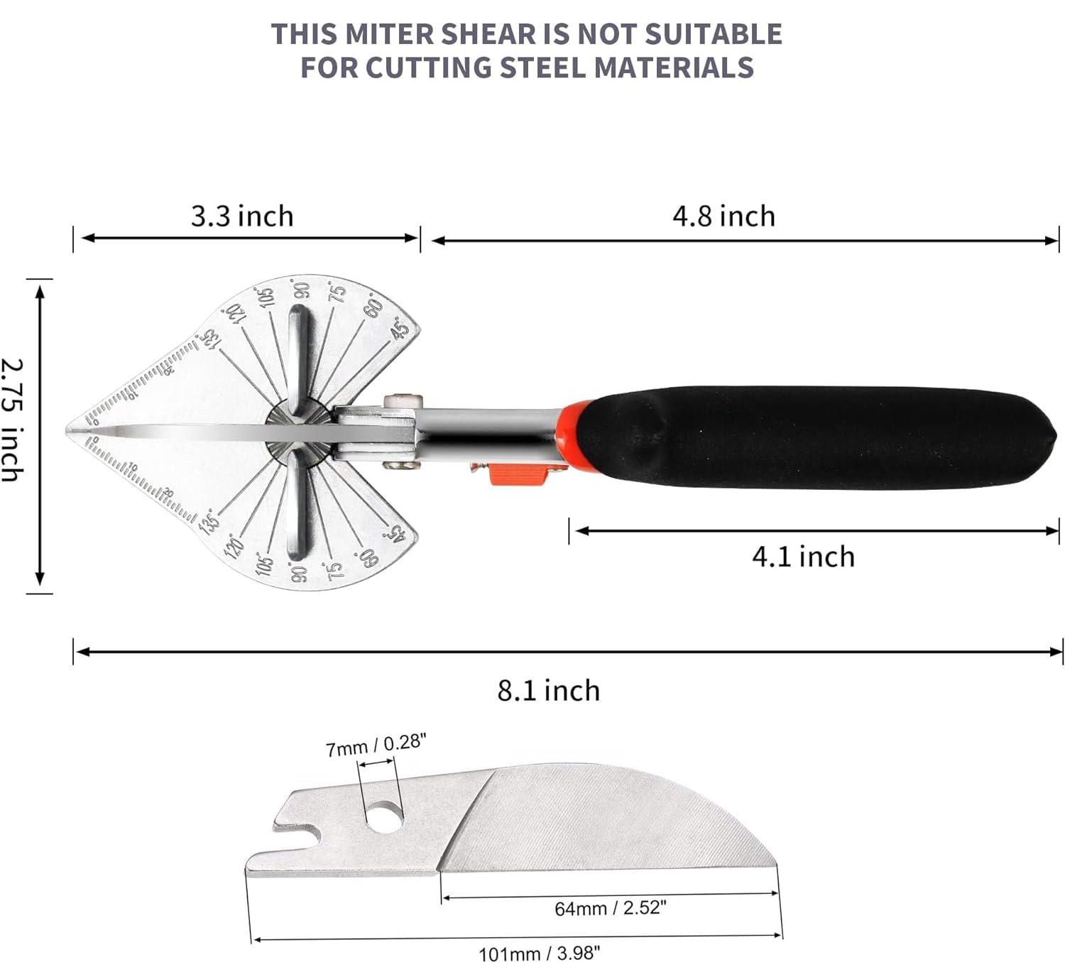FLORA GUARD Miter Shears, Trimming Scissors for Angular Cutting of Molding, Adjustable at 45 to 135 Degrees, Hand Tool for Baseboard, PVC, DIY, Carpentry, and Crafts, with 2 Replacement Blades