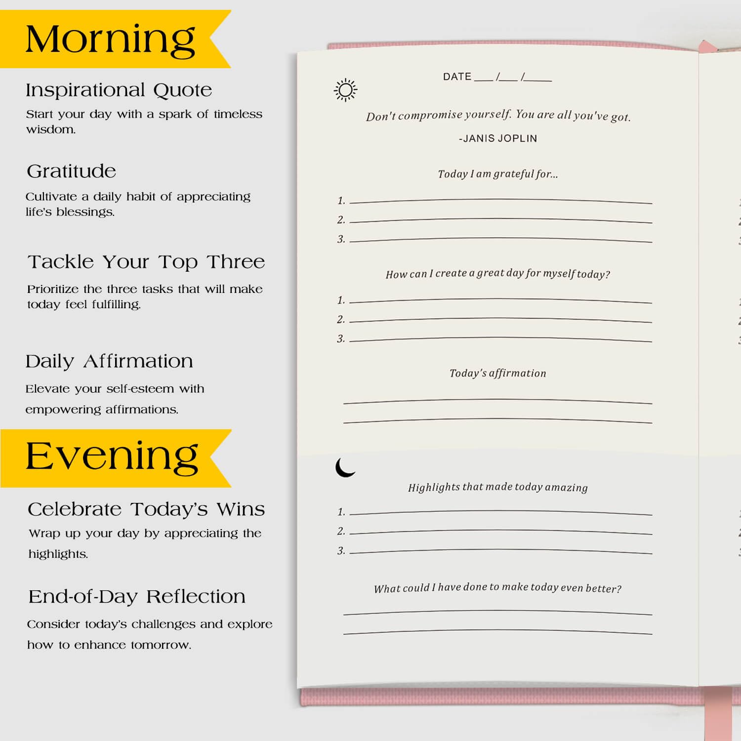 The Original Gratitude Journal with Inspiring Prompts & Quotes for Mindfulness, Reflection & Personal Growth - Daily Wellness Journal for Men & Women - Luxurious Linen Pink Cover