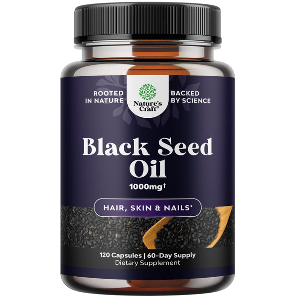 Cold Pressed Black Seed Oil Capsules - Vegan Nigella Sativa Black Cumin Seed Oil Capsules with Omega 3 6 9 Antioxidants and Thymoquinone for Hair Growth Immune Support Joint Health and Digestion 120ct