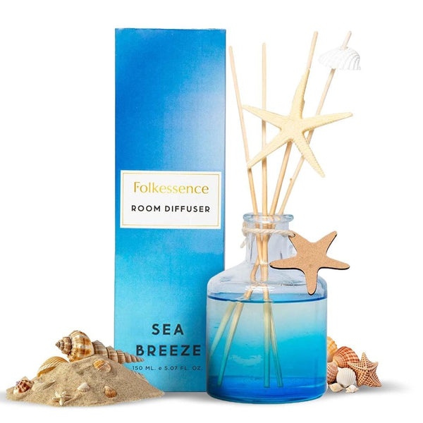 Folkulture Reed Diffusers for Home, 5 oz | Bathroom Decor, Beach Scent Diffuser Oil with Sticks for Living Room, Office, Desk| Natural Essential Oils | Housewarming Gifts | Home Fragrance Products