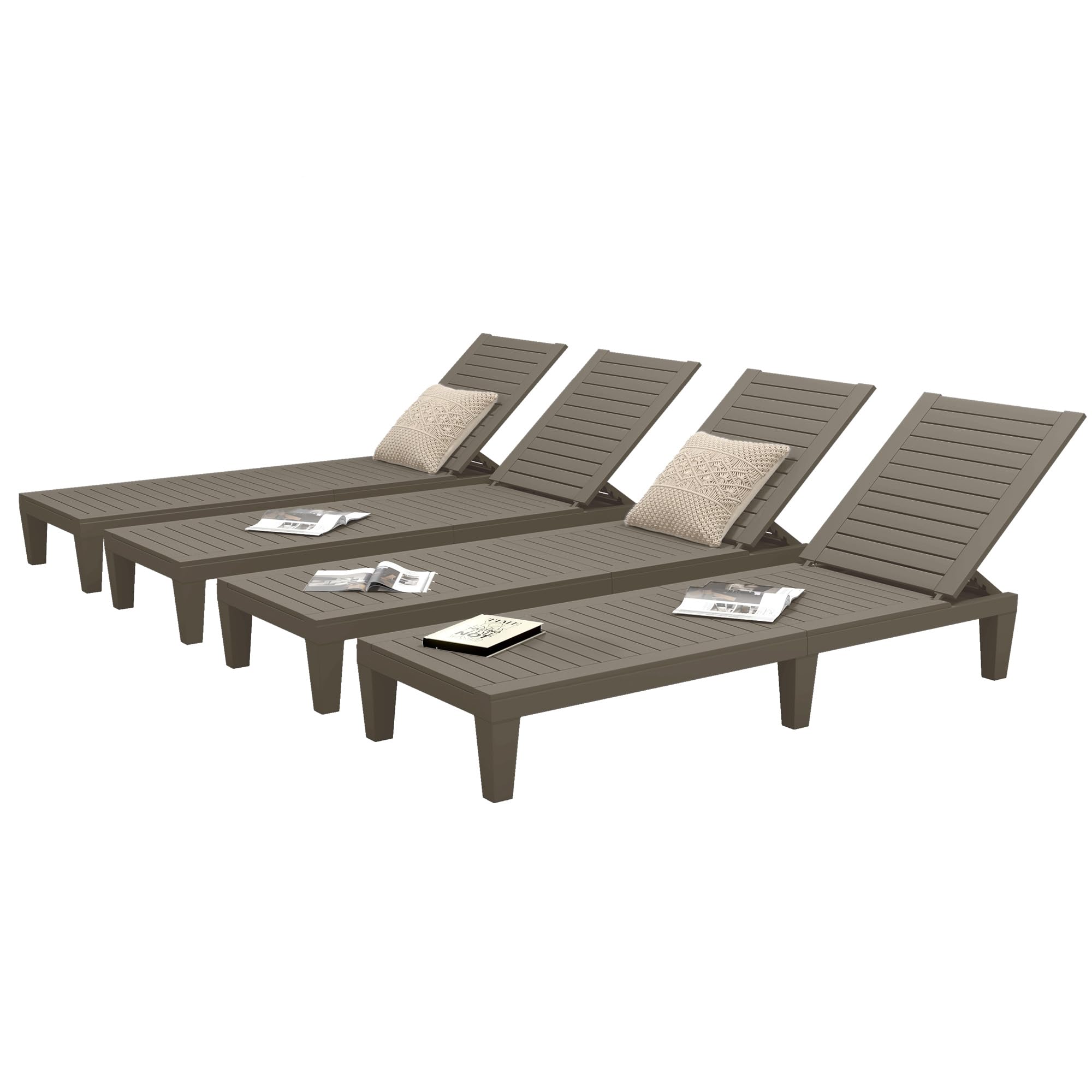 DWVO Outdoor Chaise Lounge, Pool Lounge Chair Set of 4 w/ 5-Level Backrest, Waterproof & Easy Assembly Patio Lounge Chair for Garden, Pool, and Beach (Taupe)