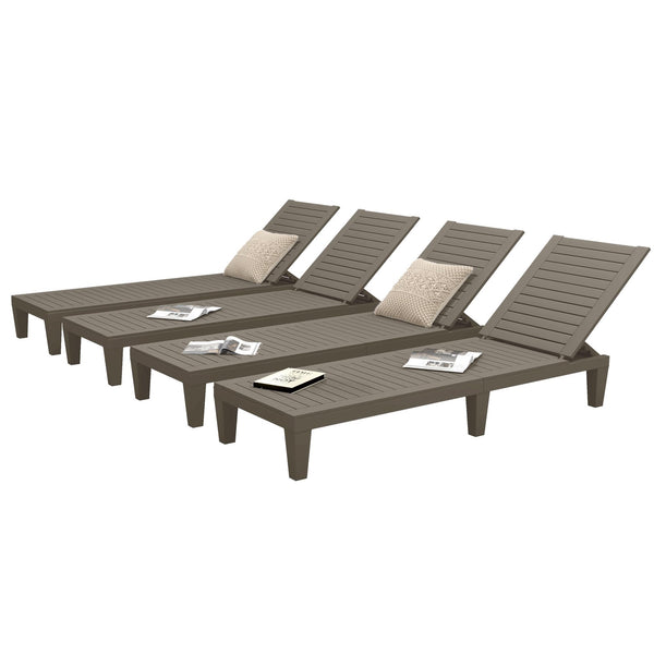 DWVO Outdoor Chaise Lounge, Pool Lounge Chair Set of 4 w/ 5-Level Backrest, Waterproof & Easy Assembly Patio Lounge Chair for Garden, Pool, and Beach (Taupe)