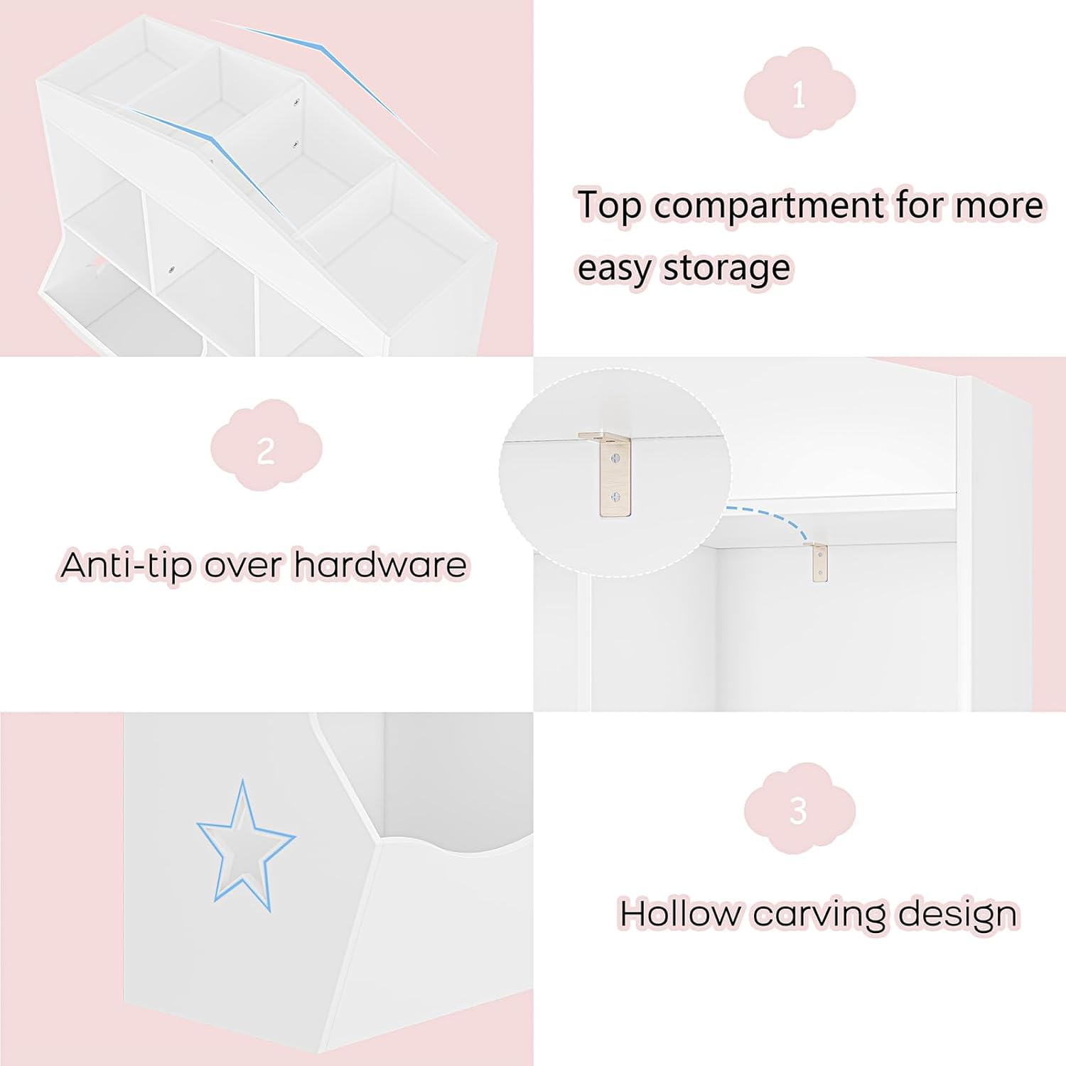 Kids Bookshelf Toy Storage Organizer for Kids Wooden Open Storage Cubby Children Small Bookcase Multifunctional Book Cabinet for Nursery,Playroom,Bedroom,Living Room,White