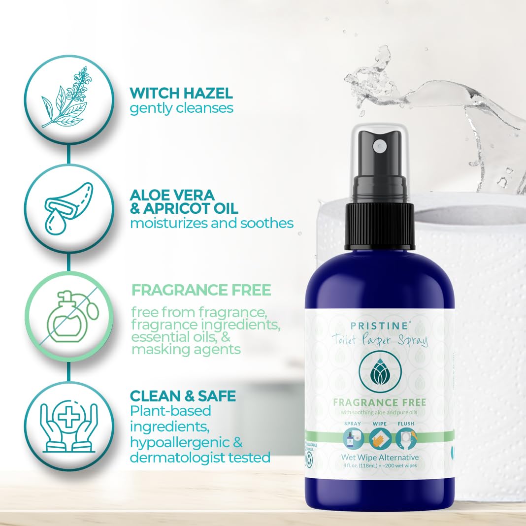 Pristine Original Toilet Paper Spray 5-Pack Bundle: As Seen on Shark Tank, The Planet Friendly, More Natural Alternative to Flushable Wet Wipes