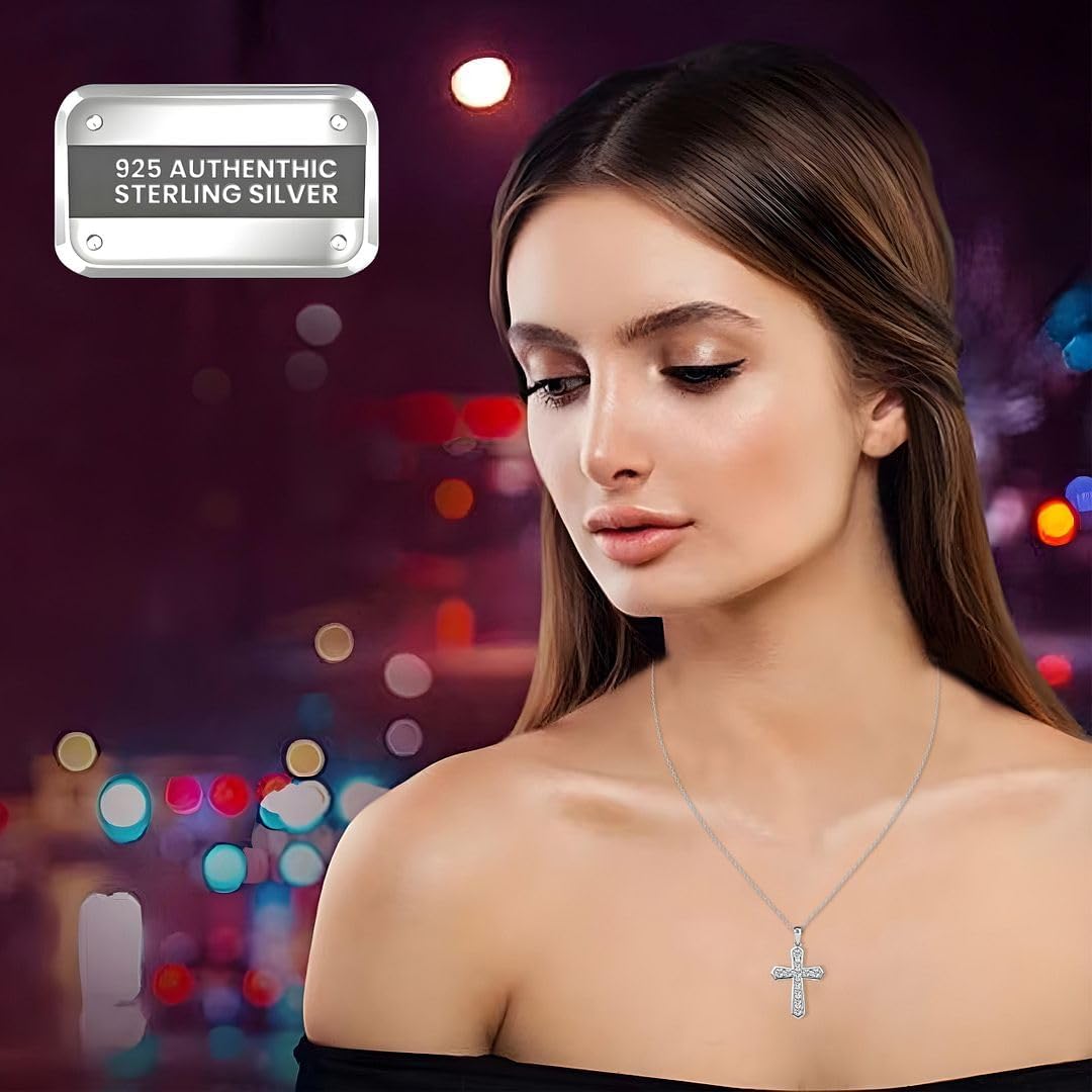 SHOP LC DELIVERING JOY Silver Cross Pendant for Women - Catholic Faith Religious Silver Pendant for Men - CZ Unique Sparkling Christian Jewelry Birthday Gifts