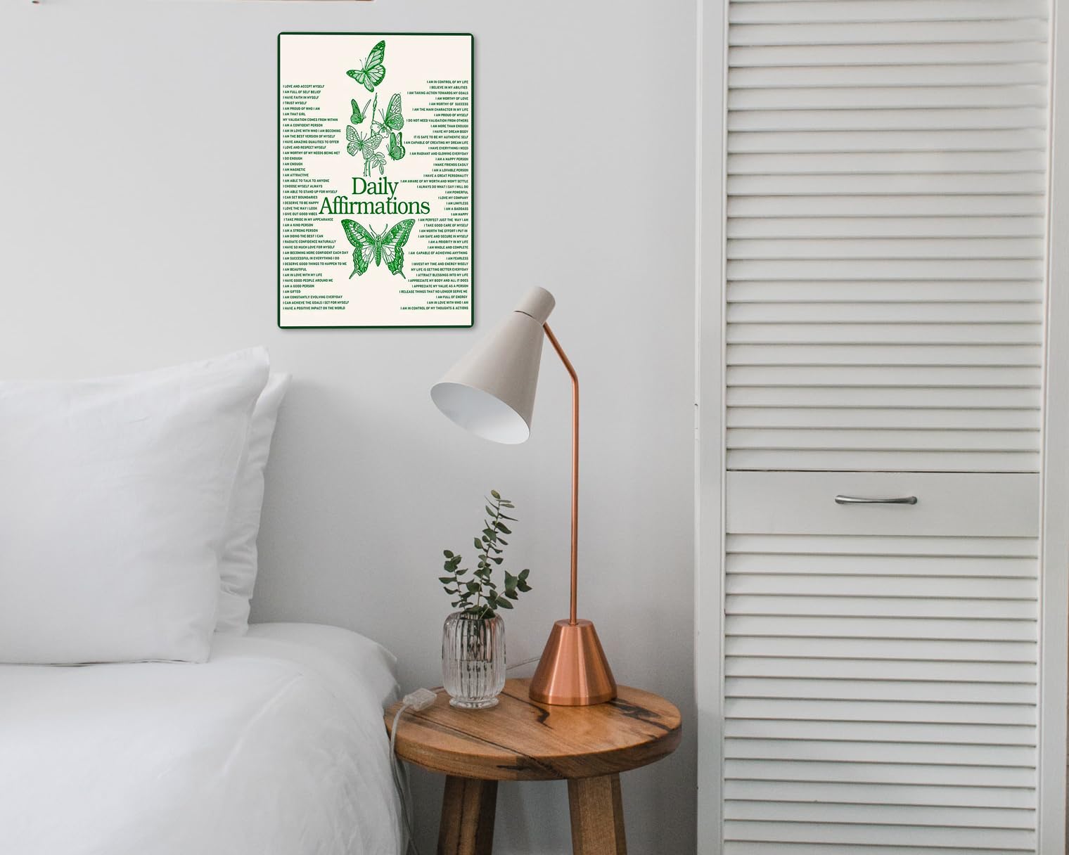 CUUCTGDA Daily Positive Affirmations Butterfly Posters Inspirational Metal Tin Sign Green Boho Room Aesthetic Decoration Home Kitchen Office Bedroom Wall Decor 8x12 Inch