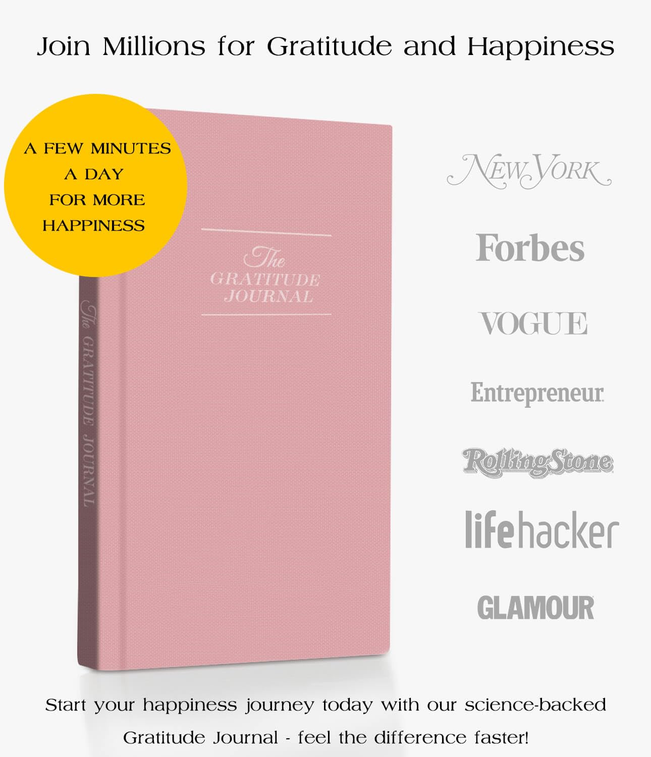 The Original Gratitude Journal with Inspiring Prompts & Quotes for Mindfulness, Reflection & Personal Growth - Daily Wellness Journal for Men & Women - Luxurious Linen Pink Cover