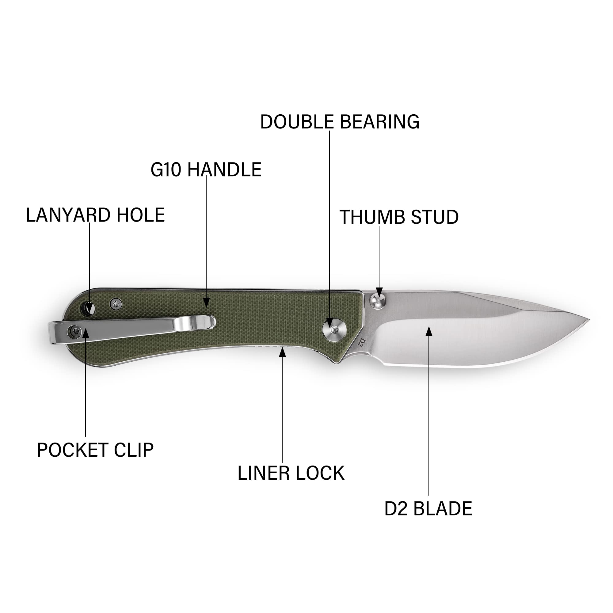 NUKNIVES S13 Kumpanter Folding Pocket Knife with 2.9'' D2 Blade, Liner Lock EDC Knife with Thumb Stud Opener, Caming Hiking Pocket Knife for Men Women