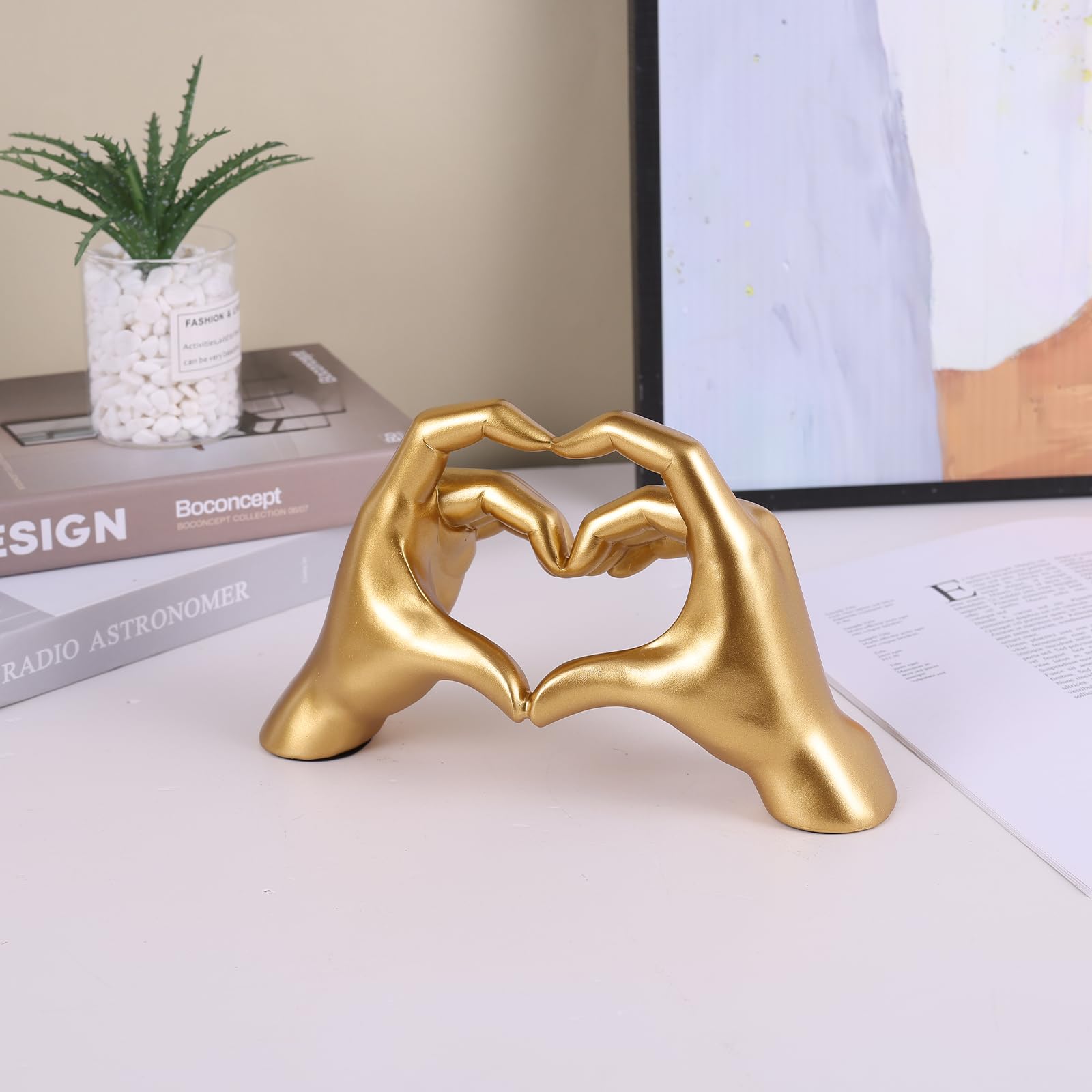 Gold Heart Hands Sculpture, heart hands statue, Modern Hand Decor, Aesthetic Home Decor for Living Room Bedroom Bookshelf Coffee Table, Unique Birthday for Women Girls Sisters Girlfriend Mom Teacher