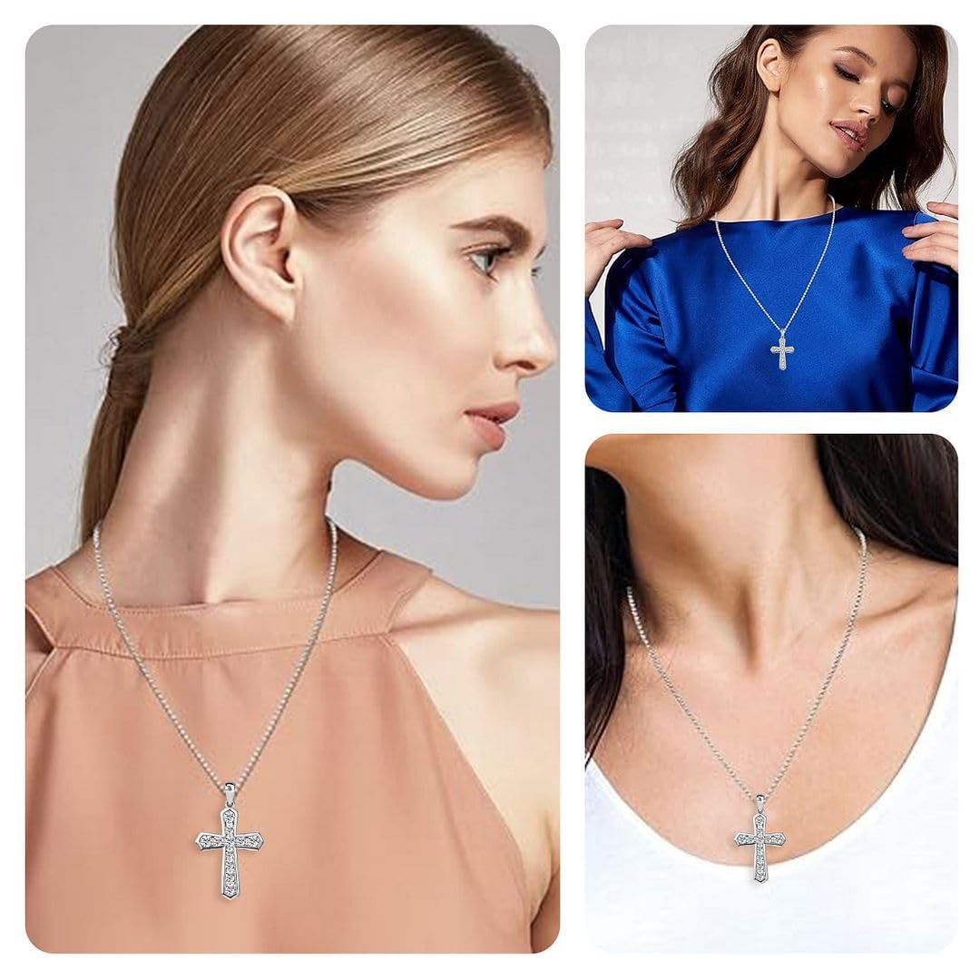 SHOP LC DELIVERING JOY Silver Cross Pendant for Women - Catholic Faith Religious Silver Pendant for Men - CZ Unique Sparkling Christian Jewelry Birthday Gifts