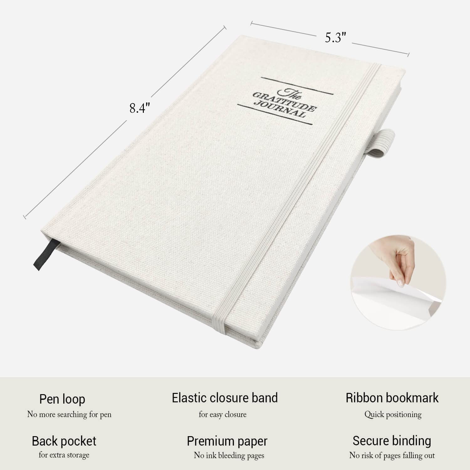 The Gratitude Journal: Inspire Thankfulness, Mindfulness, Positivity, Happiness,Upgraded with Pen Holder, Inner Pocket & Elastic Closure Band (Beige)