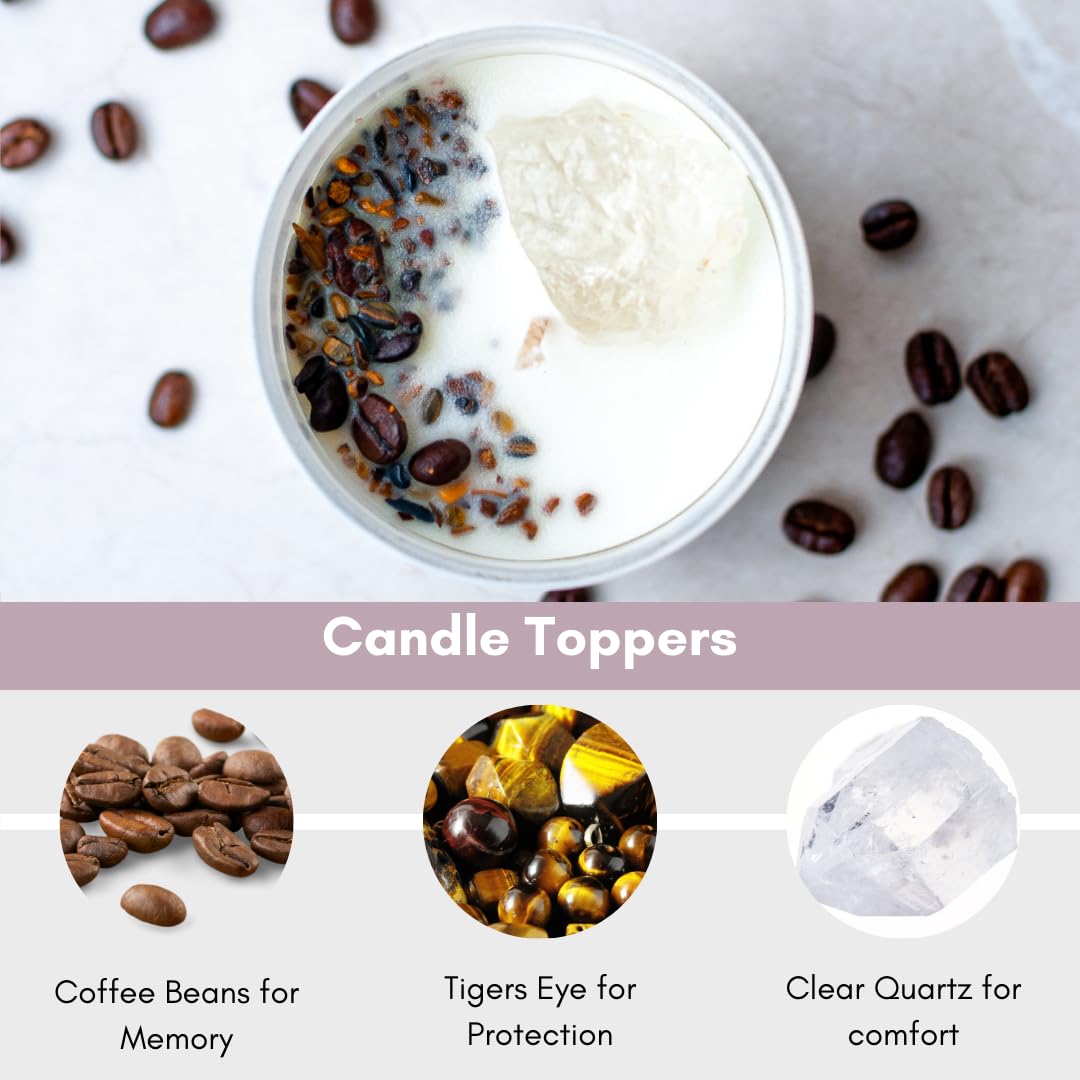 Premium Paw Prints Pet Memorial Candle for Pet Loss Sympathy Gift, Memorial Candle, Rainbow Bridge Dog Gifts Paraffin-Free 100% Natural Soy Wax Blend with Clear Quartz, Tiger Eye and Coffee Beans
