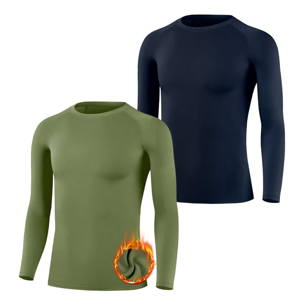 BIG ELEPHANT 2 Pack Youth Boys Compression Thermal Shirt Fleece Lined Base Layer Long Sleeve Athletic Baseball Undershirt