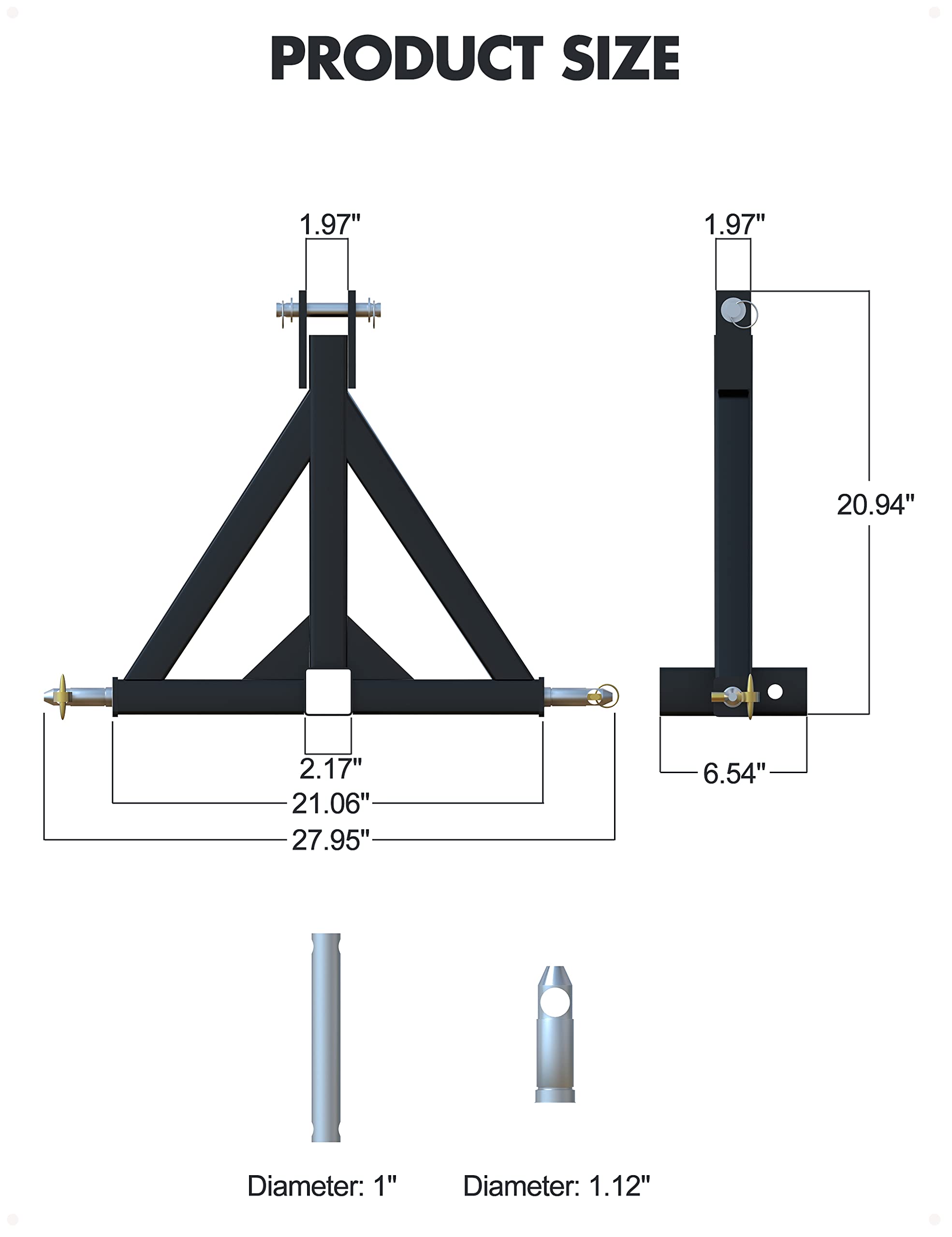 KYBOLT 3 Point 2" Trailer Hitch Receiver Heavy-Duty for Category 1 Tractors Compatible with Kubota, BX, LM25H, WLM Tractor, NorTrac, Yanmar, Kioti, Cat, John Deere
