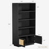 GarveeHome 5 Tier Bookshelf, Boho Bookcase with Rattan Doors, Wooden Bookcase and Bookshelf with Storage, Tall Book Stand, Large Bookshelf for Living Room, Bedroom, Home Office, Kitchen