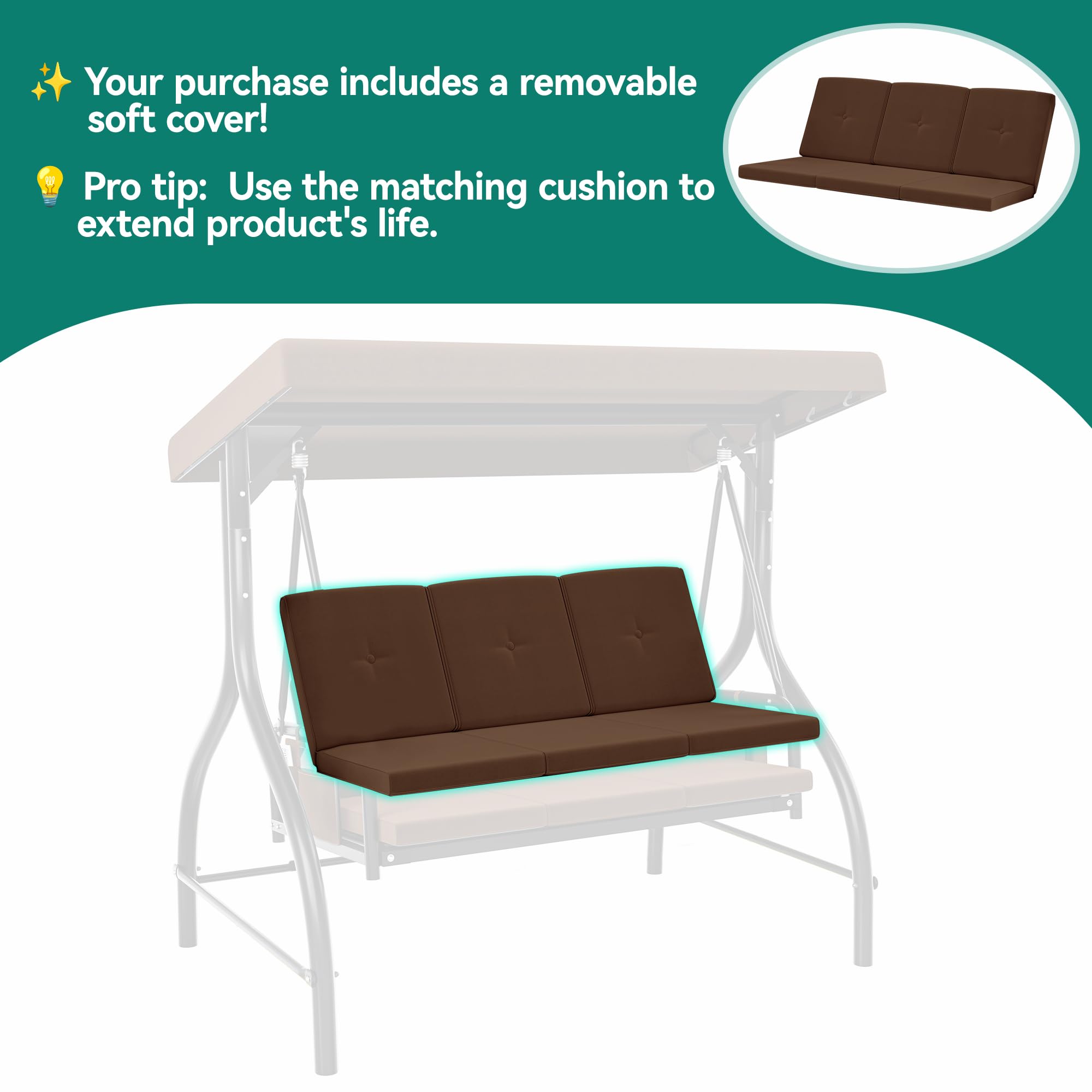 YITAHOME Porch Swing Outdoor Patio Swing with Adjustable Canopy Removable Cushion