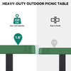 DWVO 6FT Picnic Table, Heavy Duty Outdoor Picnic Table and Bench w/Umbrella Hole, Resin Tabletop & Stable Steel Frame Ideal for Yard Patio Lawn Party, Green