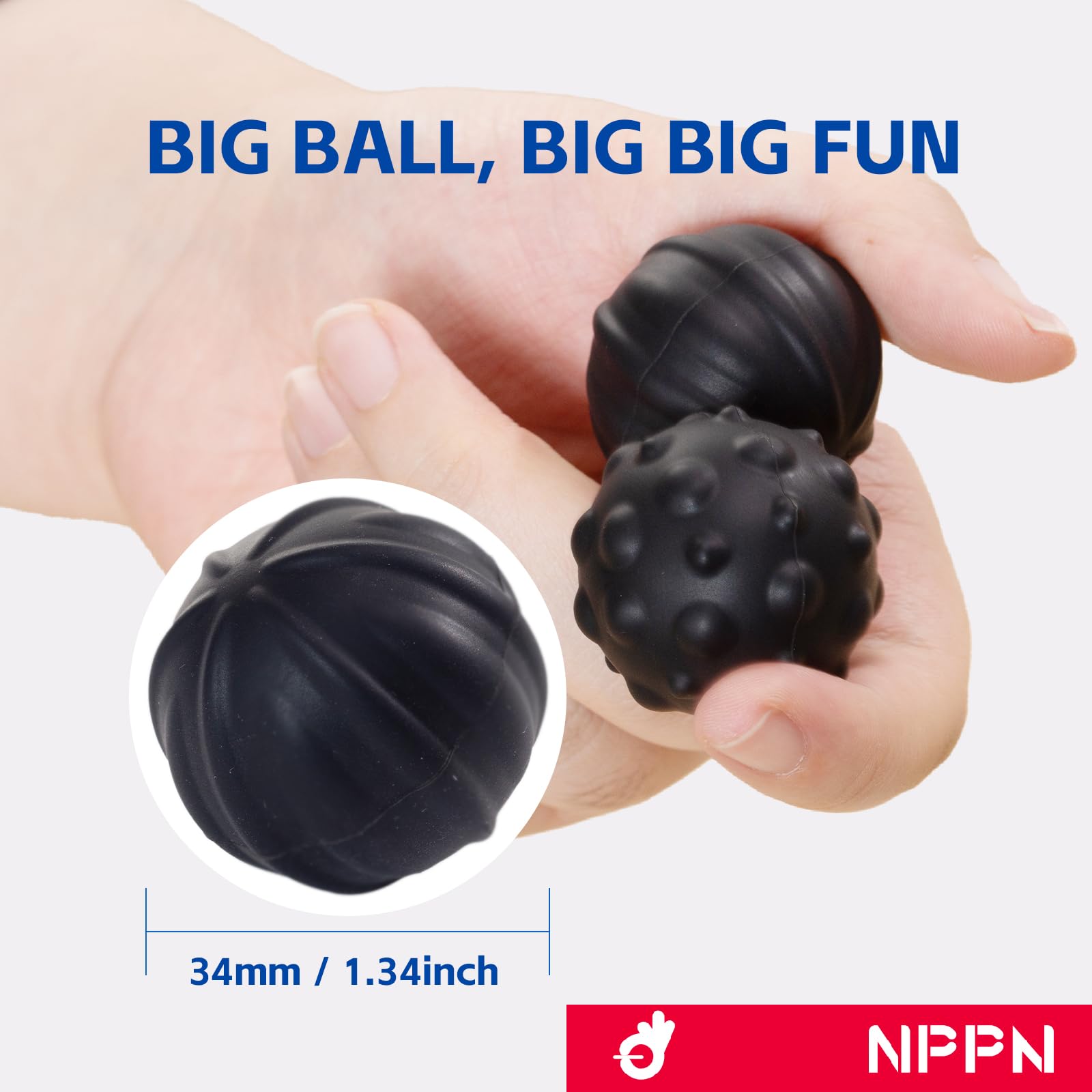 NPPN Large Magnetic Sensory Fidget Ball Toy for Adults, Silent Textured Silicone Magnet Ball Desk Toys for Anxiety Stress Relief Autism ADHD (Black)