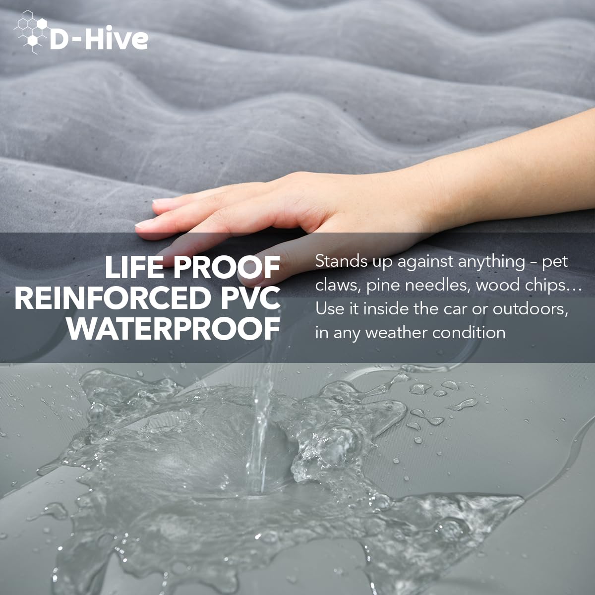 D-Hive SUV Air Mattress, Ultra-Thick Material Extra-High Car Air Mattress, SUV Mattress for Toyota 4runner, Car Mattress w/Built-in Pump Inflatable Car Air Mattress Grey