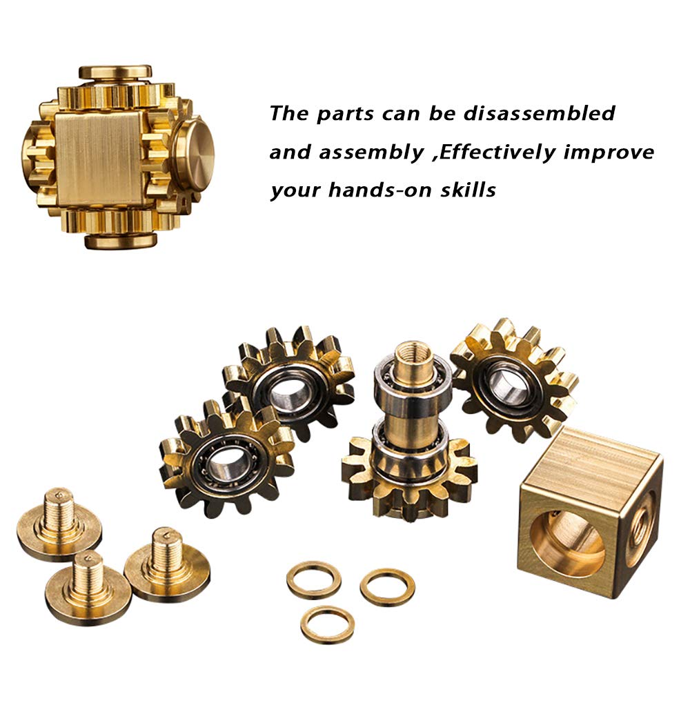 PAPUKA Pure Brass Cube Gears Linkage Anti-Anxiety Fidget Spinner Toy,Metal DIY EDC Meditation Break Bad Habits ADHD Finger Spinning Toy for Kid and Adults High Speed Precision Brass Material