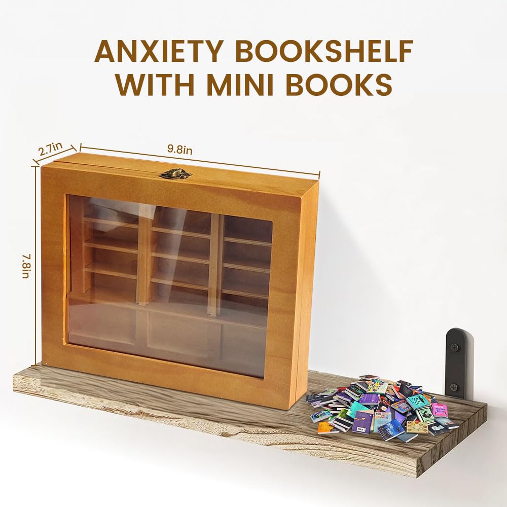 Xezacoi Anxiety Relief Bookshelf Decor - Handcrafted Mini Bookshelf with 300+ Unique Miniature Books - Stress-Relieving Gift for Book Lovers, Office & Home Décor