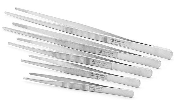 Cynamed Set of 5 Thumb Tweezer Multipurpose Forceps 5-12in. Blunt Serrated Tips Stainless Steel