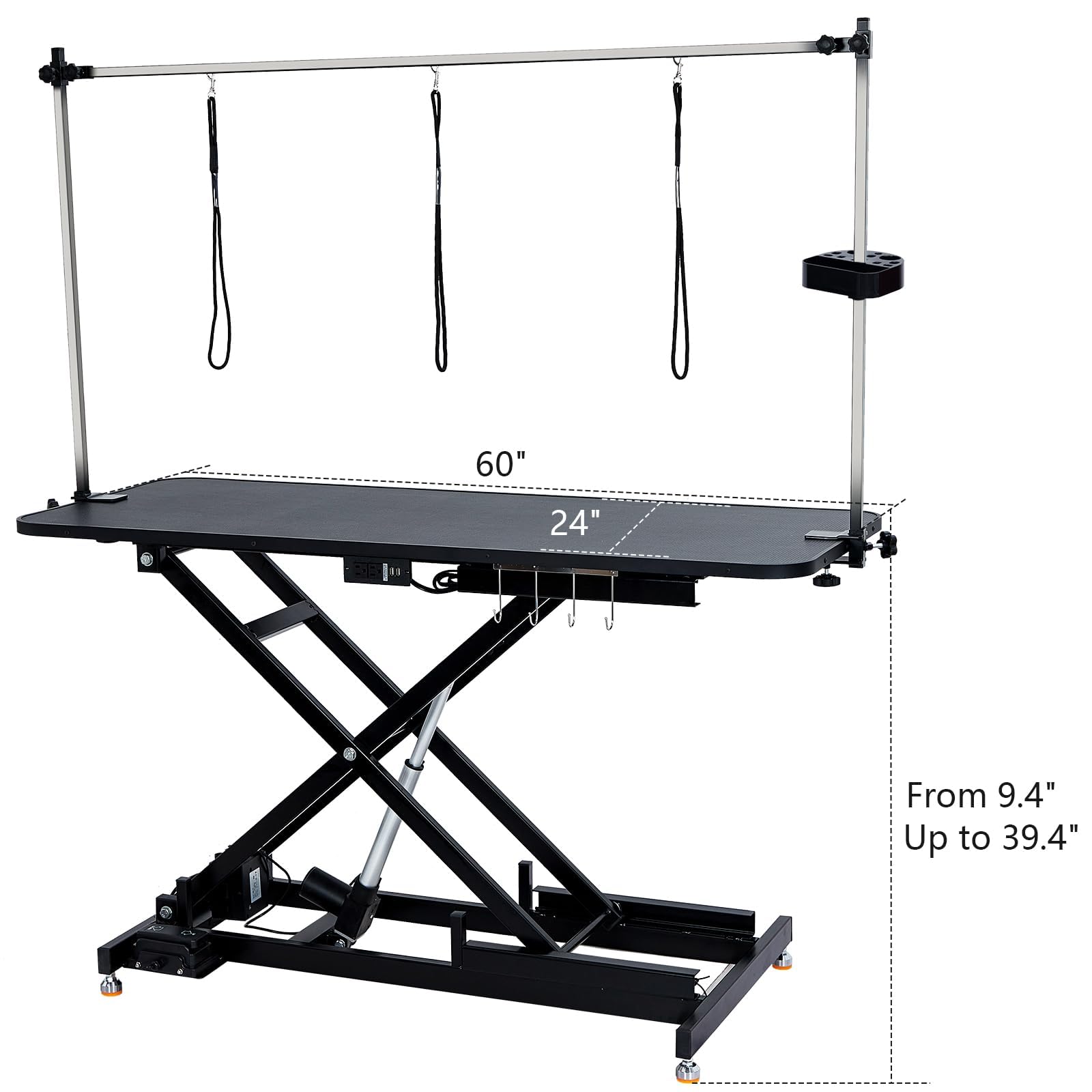 Towallmark 60" Electric Dog Grooming Table, Heavy Duty Steel Frame, Max Load 350Lbs, Professional Pet Grooming Table for Dogs & Cats, Black, Aluminum, Modern Style