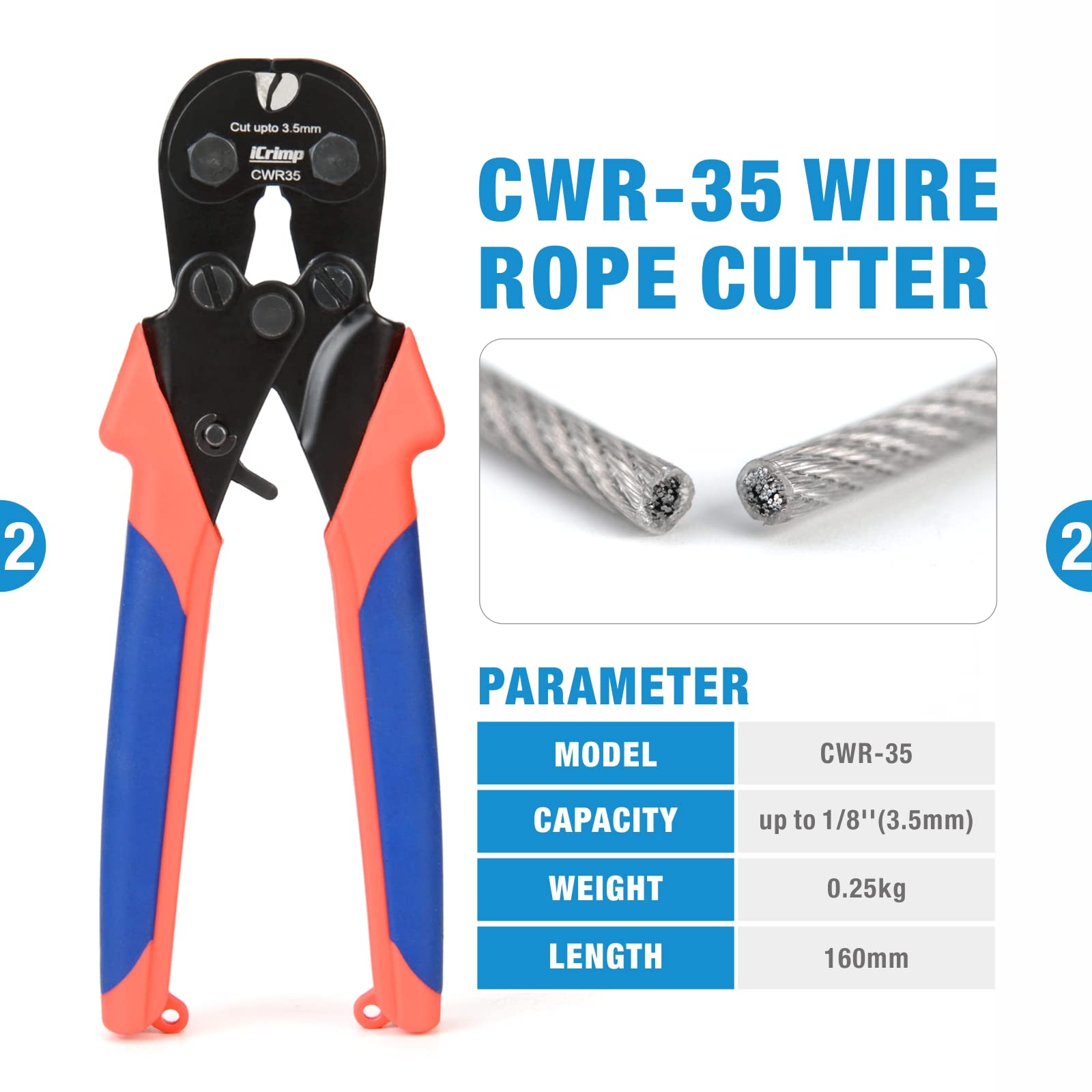 iCrimp Wire Rope Crimping Tool for Aluminum Loop Sleeve, Two Barrel Ferrule, Oval Sleeves, 3/64 in to 1/8 in, Swaging Tool Kit with Wire Rope Cutter