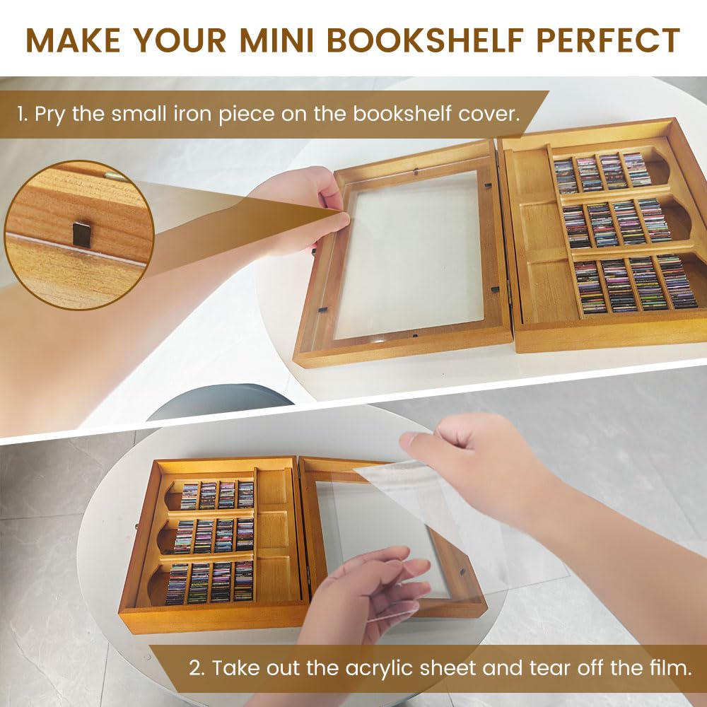 Xezacoi Anxiety Relief Bookshelf Decor - Handcrafted Mini Bookshelf with 300+ Unique Miniature Books - Stress-Relieving Gift for Book Lovers, Office & Home Décor