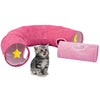 PAOPO Cat Tunnel, Large Indoor Durable Collapsible Interactive Cat Tube with Peek-A-Boo Hole, Hanging Toys, and Crinkly Paper Lining - Cute Tunnel for Cats, Kittens, Puppies & Rabbits, Pink