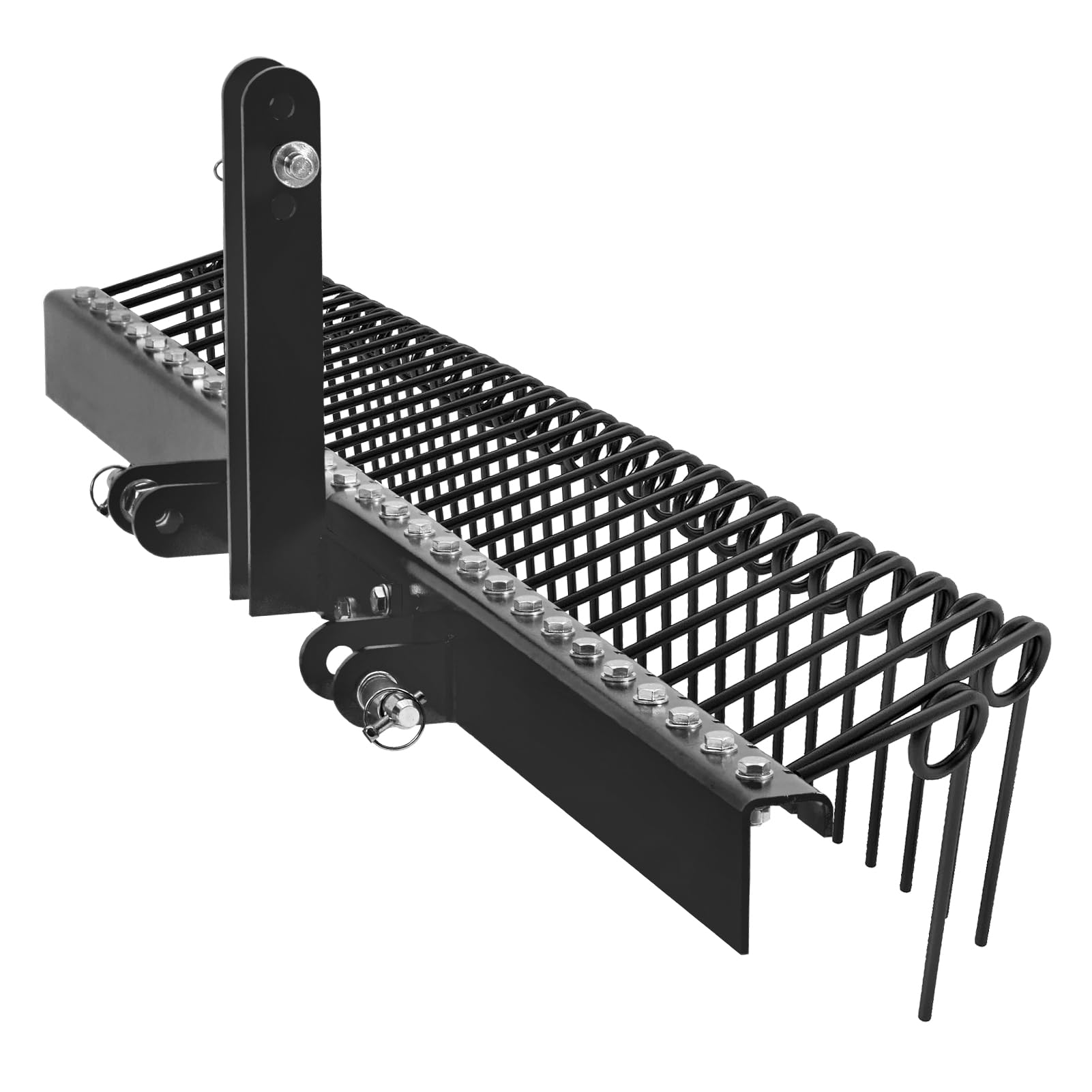 GAOMON 60 Inch Pine Straw Rake, 26 Coil Spring Tines Durable Powder Coated Steel Tow Behind Landscape Rake with 3 Point Hitch Receiver Attachment Fit to Cat0 Cat 1 Tractors for Leaves Grass, Black