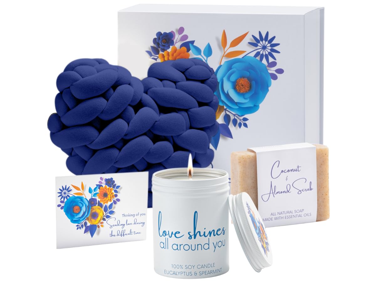 Boxzie Sympathy Gifts, Condolence Gift Box, Bereavement Basket, Sorry for Your Loss Care Package, Thinking of You Grief Boxes for Women, Men, Friend – Condolences Navy Pillow (Modern, Blue, 1)