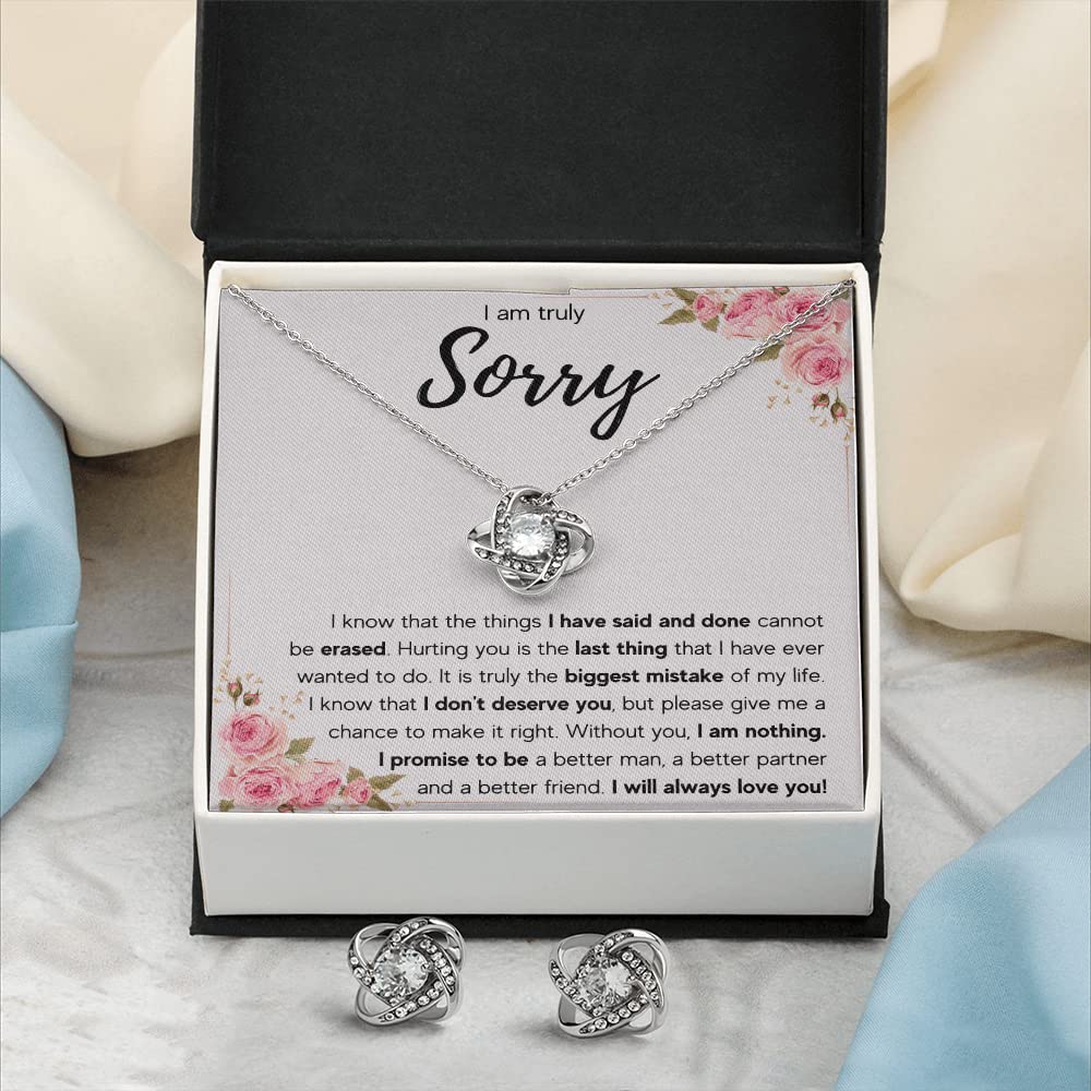 FG Mall Im Sorry Gifts For Her, Apology Necklace with Message Card and Gift Box (Knot Earrings Set, Mistake)