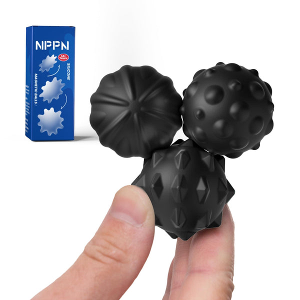 NPPN Large Magnetic Sensory Fidget Ball Toy for Adults, Silent Textured Silicone Magnet Ball Desk Toys for Anxiety Stress Relief Autism ADHD (Black)