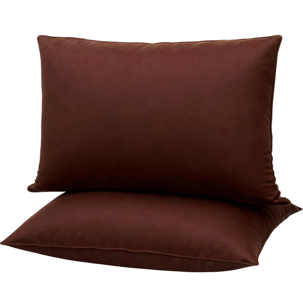 Gooeb Flat Ultra Thin Bed Pillows Queen Size Pillow Set of 2 Extra Soft Down Alternative for Stomach Side Back Sleeper Coffee Brown 20x30inches