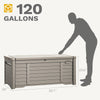 DWVO 120 Gallon Outdoor Storage Box, Large Resin Deck Box with Louver Design, Lockable Patio Storage Bin for Indoor and Outdoor Use, Pillows, Tools, and Pool Supplies -Light Brown