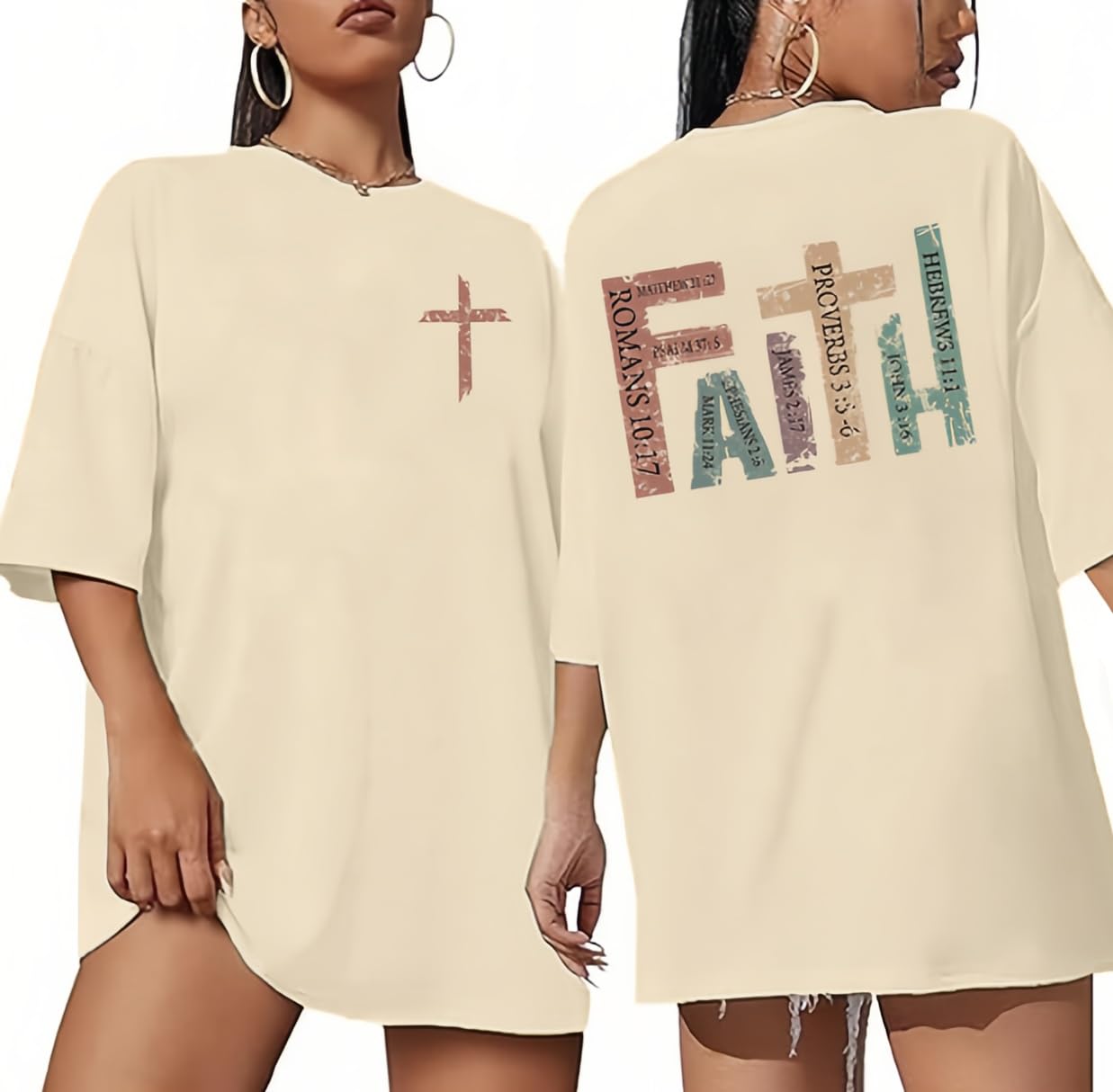 Oversized Faith Shirts for Women Christian Shirt Jesus Cross Graphic Tees Religious Sayings Short Sleeve Tops Apricot