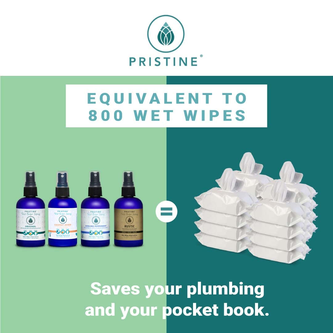 Pristine Toilet Paper Spray | As Seen on Shark Tank - 4 oz Multipack Bundle - Original, Cooling Peppermint, Rustic, Coconut Amber