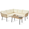 YITAHOME 4 Pieces Patio Furniture Set, Outdoor Wicker Woven Conversation Sectional L-Shaped Sofa with 5 Seater for Backyard, Porch, Boho, Detachable Lounger with Side Table - Beige