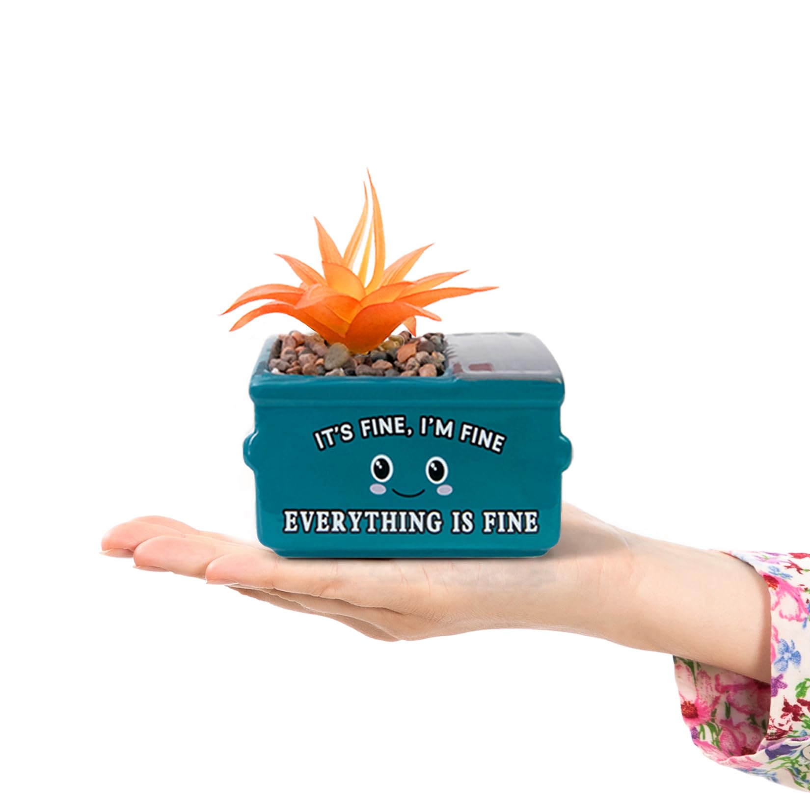 YINUOWEI Dumpster Fire Fake Plants in Ceramic Succulent Pots Desk Decor, Emotional Support Positive Thinking Office Desk Accessories, Motivational Gifts for Women, Men, Coworkers