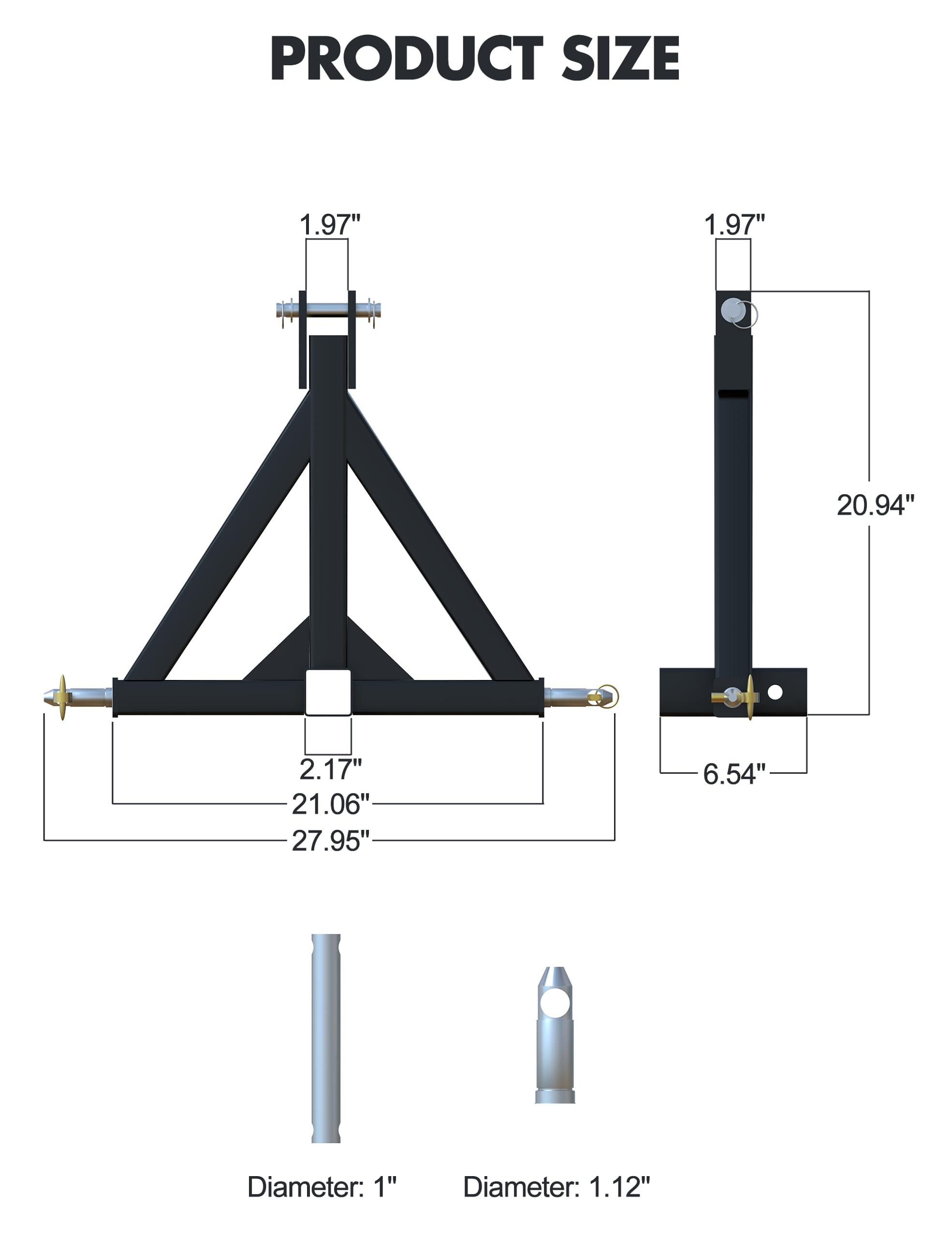 KYBOLT 3 Point Trailer Hitch with 2" Receiver for Category 1 Tractor Drawbar Hitch Adapter for Kubota, BX, LM25H, WLM Tractor, NorTrac, Yanmar, Kioti, Cat, Obsidian (3 Point Hitch-Black)