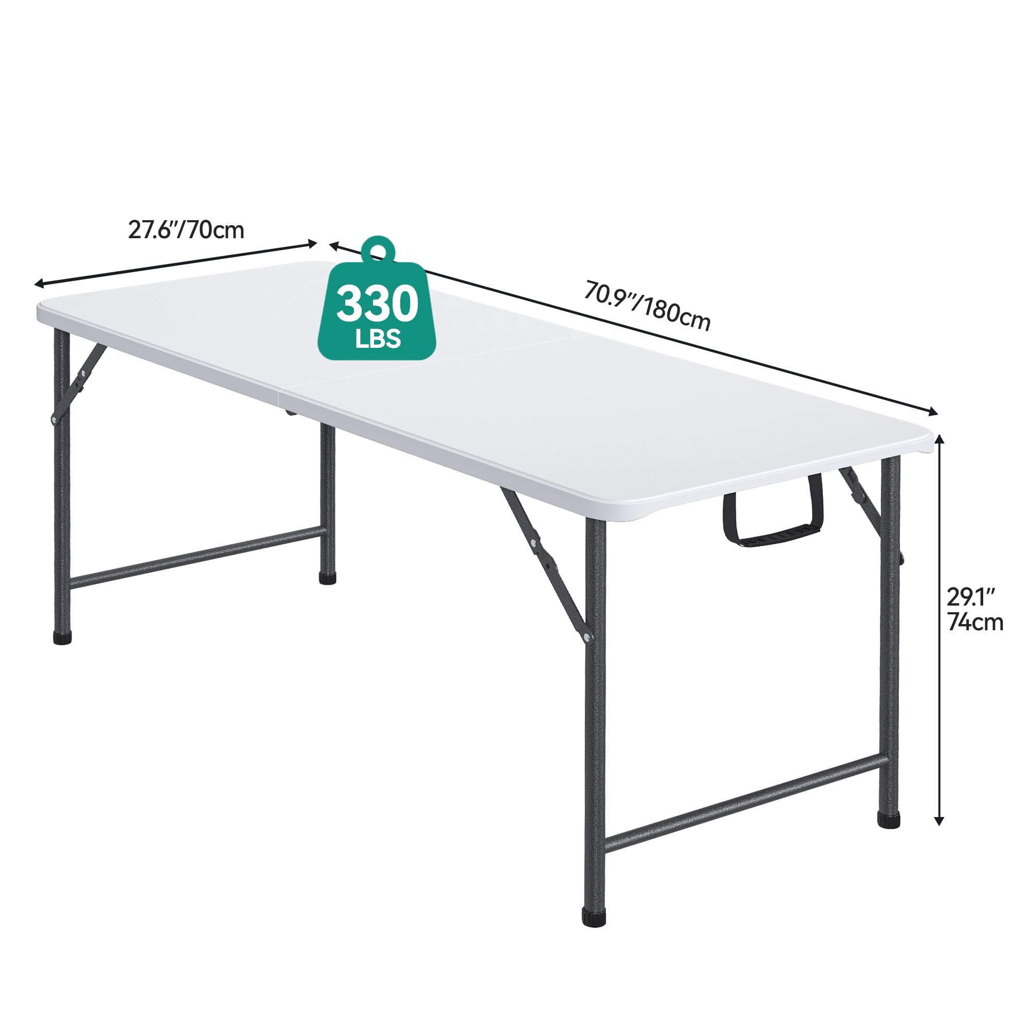 YITAHOME 6FT Folding Table, Outdoor Folding Table w/Heavy Duty HDPE Tabletop, Rectangle Folding Tables w/Portable Carrying Handle for Picnic, Parties, Camping & Indoor Activities, White