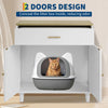 GarveeLife Hidden Cat Litter Box Furniture with Storage Drawer, Wood Cats Litter Enclosure Cabinet with 2 Sisal Doors, Hidden Enclosed Kitty Litter Box Cabinet Dog Proof for Living Room White