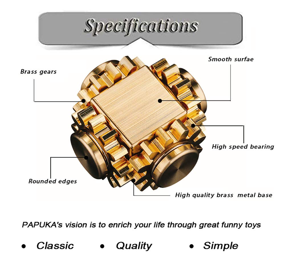 PAPUKA Pure Brass Cube Gears Linkage Anti-Anxiety Fidget Spinner Toy,Metal DIY EDC Meditation Break Bad Habits ADHD Finger Spinning Toy for Kid and Adults High Speed Precision Brass Material