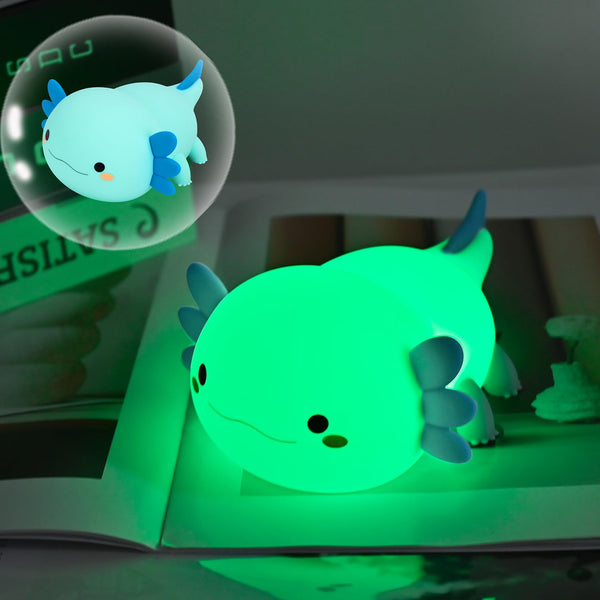 HAPPYBAG Axolotl Night Light,Cute Axolotl lamp Gifts for Kids,Dimmable Silicone Animal Nursery Night Light,Kawaii Rechargeable Bedside Touch Lamp,Baby Room Decor Axolotl Light