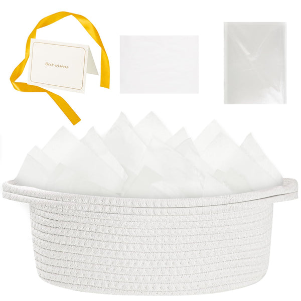 woric Baskets for Gifts Empty with Bag Card Ribbon Tissue Paper Small Woven Basket Gift Baskets with Handles for Valentine's Day Easter Baby Shower (White 12