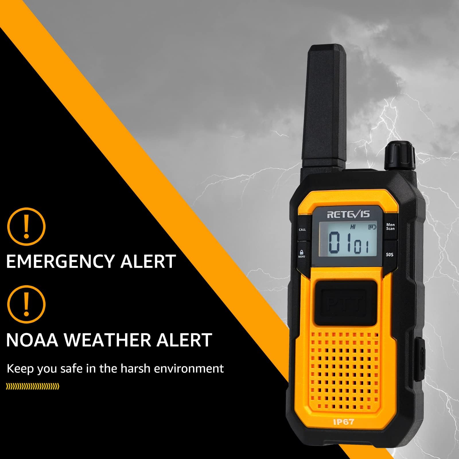 Retevis RB48 Heavy Duty Walkie Talkies, Waterproof Two Way Radio, Advanced Triple Proof, 2000 mAh, Emergency, 2 Way Radio Long Range for Job Site (4 Pack) Yellow