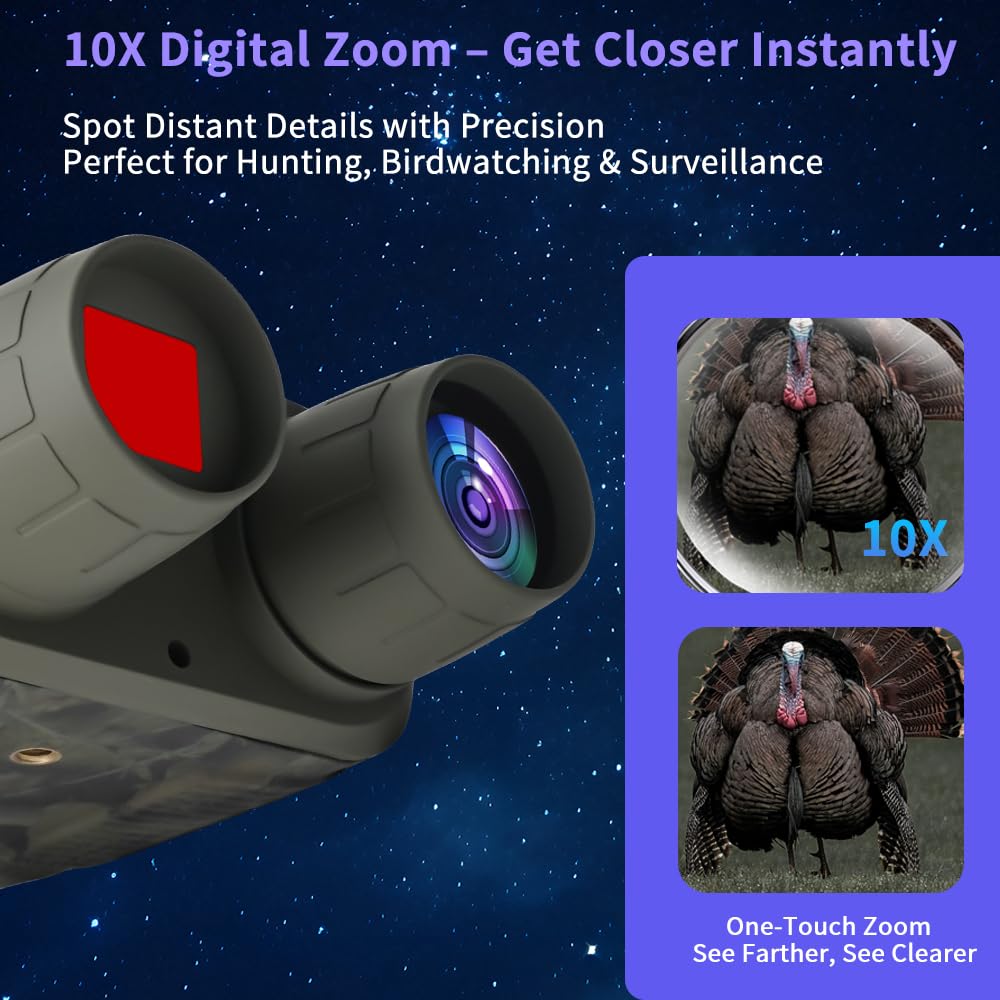 RuralRanger 5K Night Vision Goggles for Adults | 5K Video & 60MP Photos | 10X Zoom | Lightweight 300g | 850nm IR | 300M Range | 3'' HD Screen | for Camping & Security, Camouflage