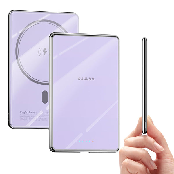 Kuulaa Magnetic Battery Pack 5000mAh, Ultra Slim Portable Charger with LED Indicator, PD 20W USB-C Fast Charging & Strong Magsafe Wireless Power Bank, Compatible with iPhone 17/16/15/14/13/12, Purple