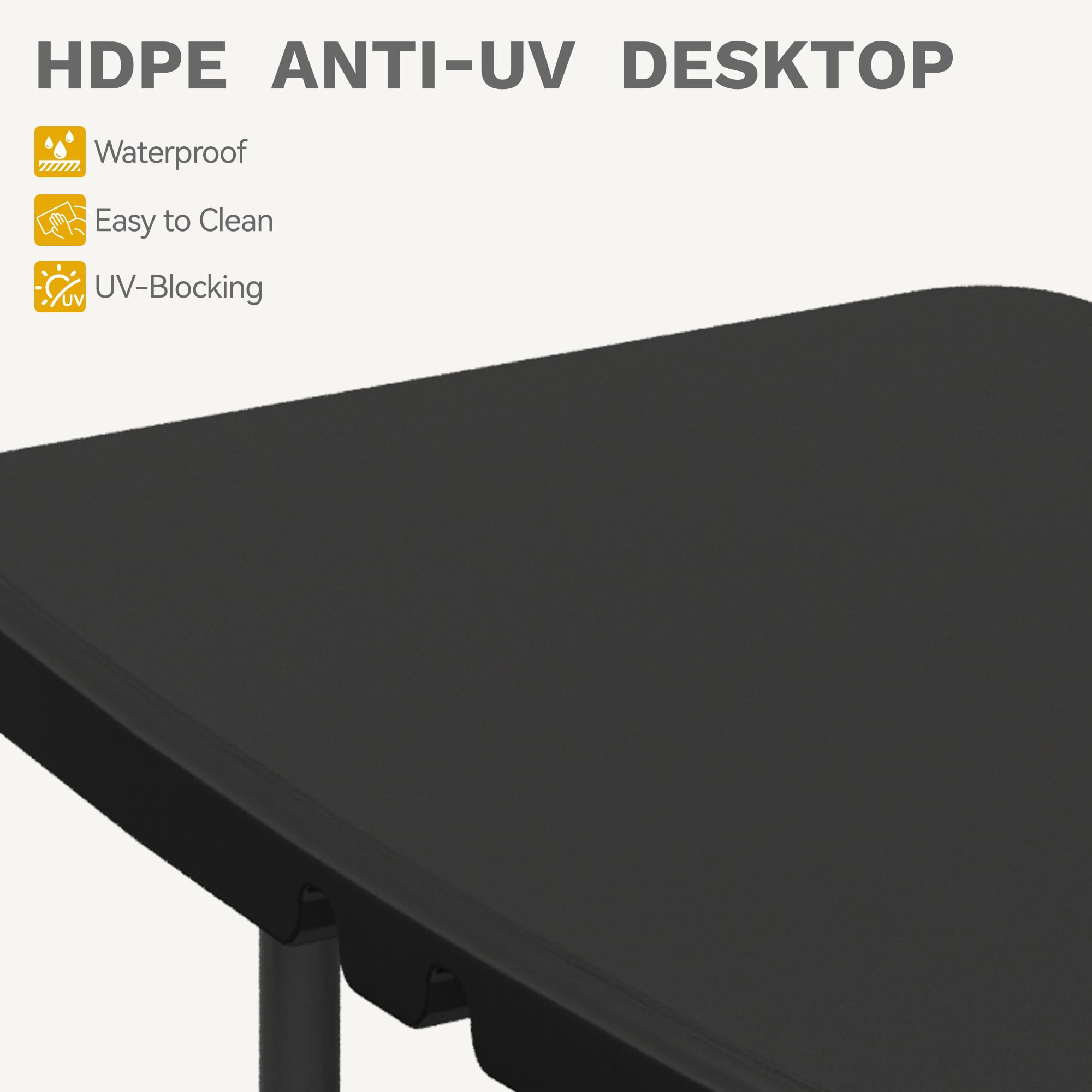 DWVO 37" Picnic Table, Folding Picnic Tables for Outdoors with Weather Resistant Resin Tabletop & Stable Steel Frame for Yard Patio Lawn Party, Black